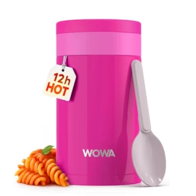 Image of WOWA 450ml Kids Stainless Steel Flask for Hot &amp; Cold Food with Spoon Wide Mouth 100% Leakproof Flasks Easy Open Lid Insulated Thermo Jar Children