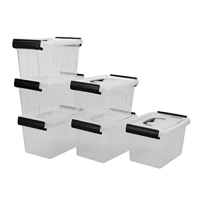 Image of Leendines 3 L Small Boxes with Lid, Clear Plastic Storage Set of 6