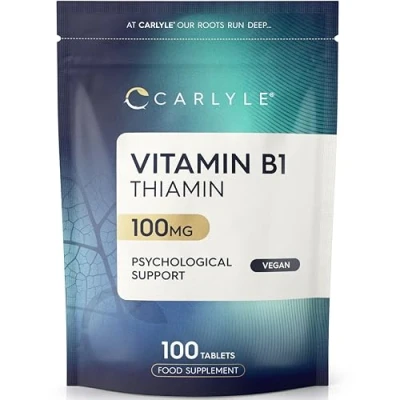 Image of Vitamin B1 Thiamin 100mg Tablets 100 Count (3+ Months Supply) High Strength VIT Thiamine Supplement No Artificial Preservatives by Carlyle
