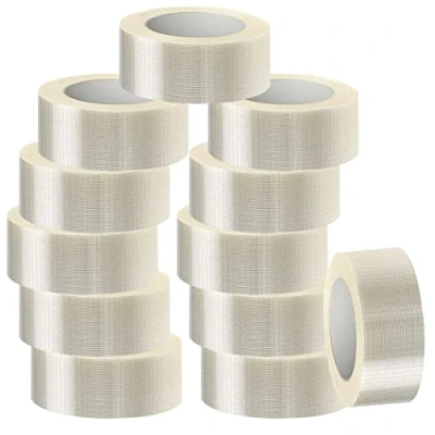 Image of Edenpack 12 Rolls Extra Strong Crossweave Reinforced Tape 50MM x 50M Bi Directional Filament Strapping Fiberglass Tear Resistant Heavy Duty Tape, Clear
