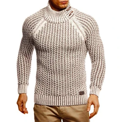Image of Leif Nelson Men&#039;s Knitted Pullover Turtleneck Slim Fit Winter Summer Modern Black Men Sweater Sweatshirt Long Sleeve Shirt Basic Hoodie LN5295, Tan Choclate, M