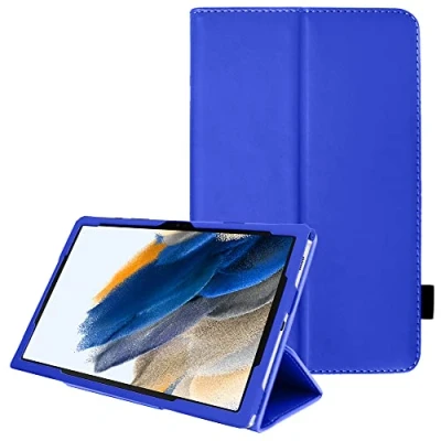Image of TECHGEAR Leather Case for Samsung Galaxy Tab A8 10.5&quot; (SM X200 / SM X205) Premium PU Slim Folio Stand Smart Cover with Hand Strap, Auto Sleep/Wake [Blue]
