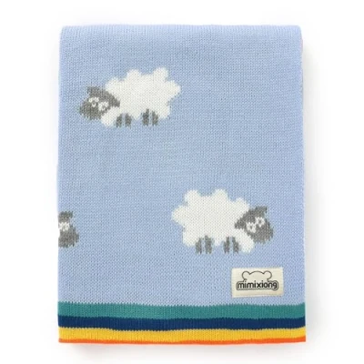 Image of mimixiong Baby Blankets Knitted Double Layer Soft Cellular Pram Blankets,Sheep Patterns(Blue)