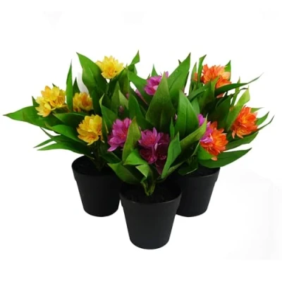 Image of 3x 18cm Artificial Freesia Plants Pink, Orange, Yellow Flowering