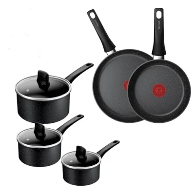 Image of Tefal Titanium Stone, Set 5 pcs, Saucepans 16/18/20 cm + Lids, Frying Pans 24/28cm, High Performance Non Stick Coating, Metal Spatula Safe, All Hobs Including Induction, E105S545
