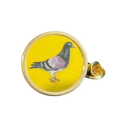 Image of Racing Pigeon (D) Gold Plated Domed Lapel Pin Badge in Bag