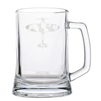 Image of Widdop and Co Officially Licensed Royal Air Force RAF Glass Tankard Spitfire Etched Graphic Drinking Beer Mug Home Bar, Kitchen &amp; Dining Accessory for Men, History Aviation 330ml / 11.5oz.