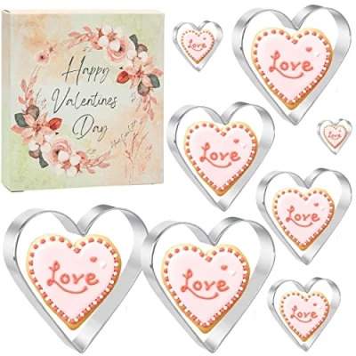 Image of Keepaty Heart Cookie Cutters Set of 8 Valentines Day Stainless Steel Biscuit Cutter Shape for Baking(8CM,7CM,6CM,5CM,4CM,3.5CM,2.8CM,1.5CM)
