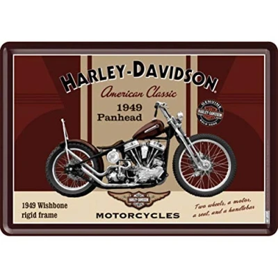 Image of Nostalgic Art Harley Davidson Motorcycles Panhead Metal Postcard Sign