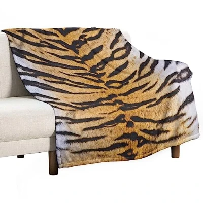 Image of Homeoanimal Tiger Skin Print Throw Blanket 150 x 200 cm, Lightweight Flannel Blanket, Cozy Microfiber Blankets for Couch Sofa Bedroom Decorative