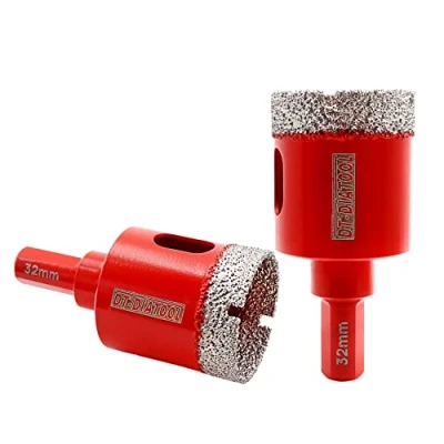 Image of DT DIATOOL Diamond Drill Bit 32mm 2pcs Vacuum Brazed Hole Saw with Triangle Shank Drilling Porcelain Tile Ceramic Marble Granite Masonry Quartz