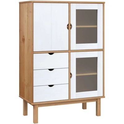 Image of vidaXL Highboard OTTA Brown and White 85x43x125 cm Solid Wood Pine
