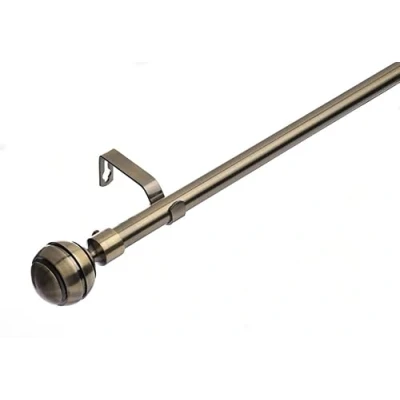 Image of Lister Cartwright 19 mm Extendable Metal Curtain Poles, Antique Brass (Ribbed Ball Finials, 70 120 cm)