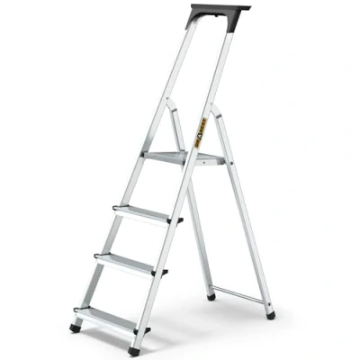 Image of Household Aluminium 4 Step Ladder DIY With Integrated Tool Shelf Domestic Lightweight Ladder, Single Sided Access, 150 kg Load Capacity EN 131 Certified