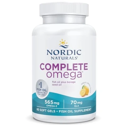 Image of Nordic Naturals Complete Omega D3, 565mg, with 6, 9 and Vitamin Highly Dosed, Lemon Flavour, 60 Softgels, Laboratory Tested, Soy Free, Gluten Non GMO