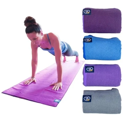 Image of Yoga Mad Grip Dot Towel, 183cm x 60cm, Non Slip Silicone Dots, Ideal for Hot &amp; Pilates, Washable Free Carry Bag (Grey)