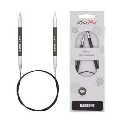 Image of KnitPro 40 cm x 6 mm Karbonz Fixed Circular Needles, Black and Silver