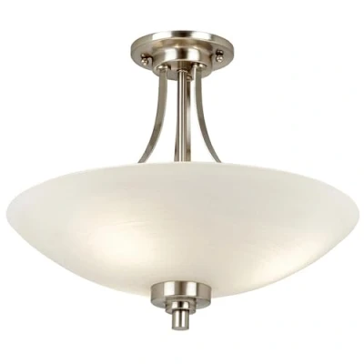 Image of Kaden Decorative Satin Chrome Finish E27 LED Compatible Semi Flush Ceiling Light with White Lined Painted Shade