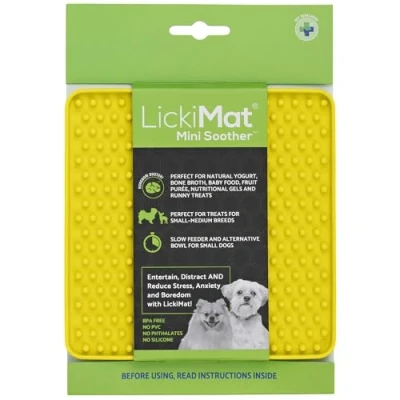 Image of LickiMat Mini Classic Soother Dog Food Mat, Slow Feeder for Boredom &amp; Anxiety Relief Dogs, Perfect Food, Treats, Yoghurt Peanut Butter, Fun Alternative to a Feeding Bowl, Yellow
