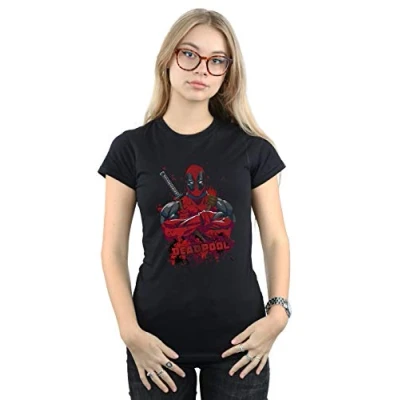Image of Marvel Women&#039;s Deadpool Pose Splat T Shirt Black Large
