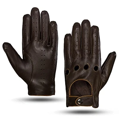Image of MGGMOKAY Mens Touchscreen Leather Driving Gloves Unlined,BrownCamel,S