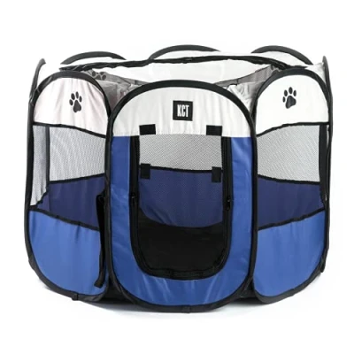 Image of KCT Portable Fabric Pet Play Pen Foldable Dog Playpen Indoor Outdoor Cage Medium Blue 90cm