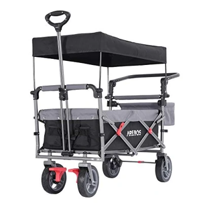 Image of Arebos Handcart Premium Foldable with Roof Transport Trolley Up to 100 kg Front and Rear Brakes