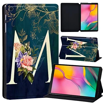 Image of Printed Leather slim lightweight Stand Cover Case for Samsung Galaxy Tab A 10.1 2019 (Model: SM T510 T515), with Function (Black) (initial letter M)