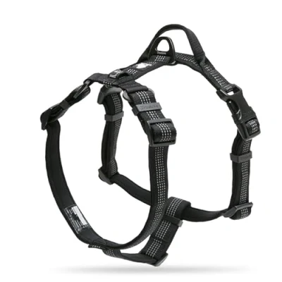 Image of Dog Harness Adjustable Reflective Durable Padded Pet Vest With Handle Car Trip Outdoor TLH6171(Black,L)