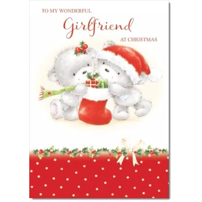 Image of doodlecards Girlfriend Christmas Card Cute Bears with Stocking Medium Size for Plain Envelope