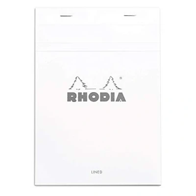 Image of RHODIA 16601C Stapled Notepad N16 White A5 Lined 80 Detachable Sheets Clairefontaine Paper g/m Soft, Resistant and Waterproof Coated Card Cover Basics, 148x210mm