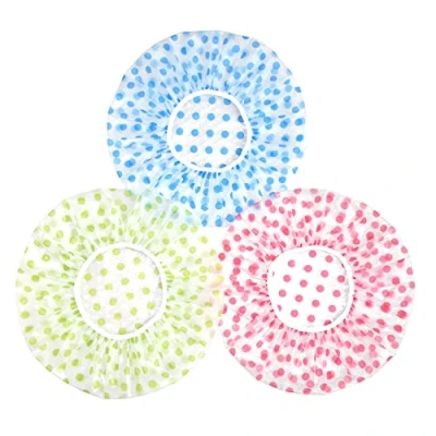 Image of Waterproof Shower Caps 3 Packs Reusable Plastic Cap Bath Hat with Elastic Band, Large Long Hair Protection Hats for Kids Women Men Spa Salon Mask