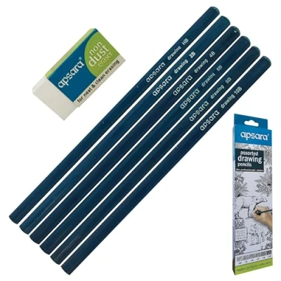 Image of Sketching Pencils, HB 2B 4B 6B 8B 10B Grades, Pack of 6, Graphite Lead, Professional Drawing Pencils Eraser Pack, Sketch Draw Shade, iZOFAX Black Ball Pen