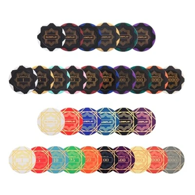 Image of SLOWPLAY Poker Chip Sample Set Nash Clay Chips &amp; Ceramic Numbered Chips, Blank 50pcs per Pack