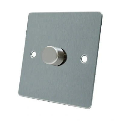 Image of AET FSC1GDIM10 Satin Chrome Flat 1000W 10 Amp Single 1 Gang 2 Way Light Dimmer Switch, 1000 W, 240 V