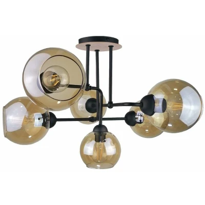 Image of Monde Multi Arm Semi Flush Ceiling Light Wood, 55cm, 6x E27