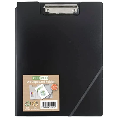 Image of eco A4 50% Recycled Black Folder with Inside and Back Storage Pocket, Clip Pen Holder eco069BL