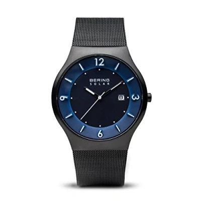 Image of BERING Men Analog Solar Collection Watch with stainless steel Strap and Sapphire Crystal 14440 227, Black/Blue, 40 mm