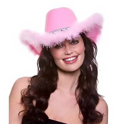Image of Wicked Costumes Adult Texan Cowboy Hat Fancy Dress Party Accessory (Pink Sequin and Feather)