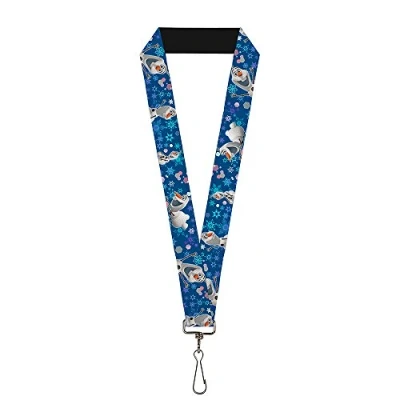 Image of Buckle Down Unisex Adult&#039;s Lanyard 1.0 Frozen Olaf Poses/Snowflakes Blues Key Chain, Multicolor, One Size