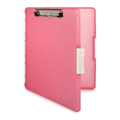 Image of Dexas Slimcase 2 Plastic Clipboard with Storage and Side Opening, Pink Glitter, Office Supplies Clipboards to Organize, Carry Store, A4 Holder, Style Functionality Nursing