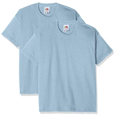 Image of FRUIT OF THE LOOM Boy&#039;s Kids Valueweight Short Sleeve 2 Pack T Shirt, Blue (Blue Sky Blue), 14 15 Years Manufacturer Size YT UK
