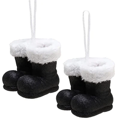 Image of Christmas Concepts® Pack of 210cm Glitter Hanging Santa Boots With White Fur Trim Tree Trims/Baubles (Black)