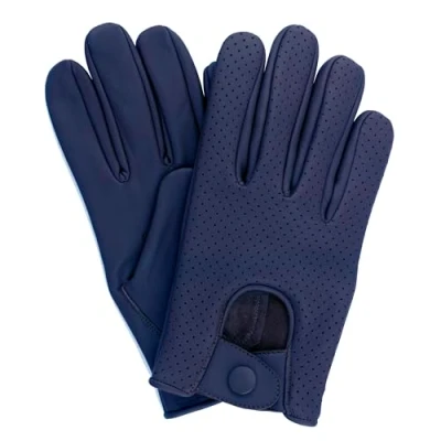 Image of SWIFT WEAR Mens Leather Mesh Driving Gloves, Genuine Soft Lambskin, Black (Navy Blue, XL)