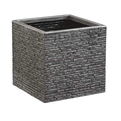 Image of 32 centimetre Strata Grey Brick Stone Effect Square Plastic Planter Flower Pot Patio