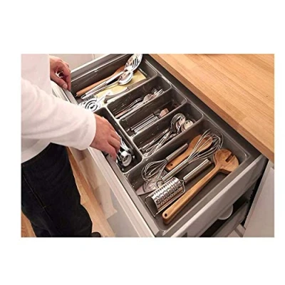 Image of Lighting Innovations Plastic Cutlery Tray Grey for Kitchen Drawers Insert 420mm x 515