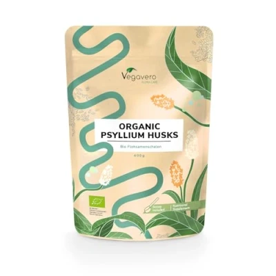 Image of Vegavero Organic Psyllium Husk 400g 5000 mg per dose Pure Natural Soluble Fiber Supplement NO Additives Lab Tested Vegan