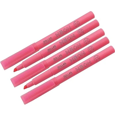 Image of Pen S Fluorescent Highlighter Pens, PINK, Chisel Tip, 1 4mm Lines, Pack of 5, Multipack, Quick Dry, School Office Home Highlighters, iVAIDEX Black Ball