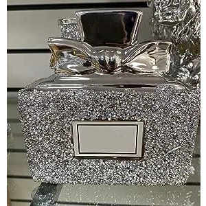Image of Deenz Silver Crushed Diamond Sparkly Perfume Bottle Ornament Shelf Sitter