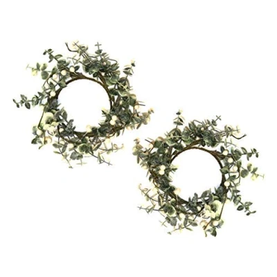 Image of by Robelli Pack of 2 Small Christmas Hanging Door Wreath Leaf &amp; White Berries (25cm)